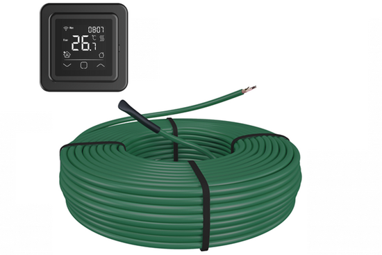 e-HEAT Cable Set 123,5 m / 2100 Watt Set met C16-thermostaat | Zwart - afb. 1