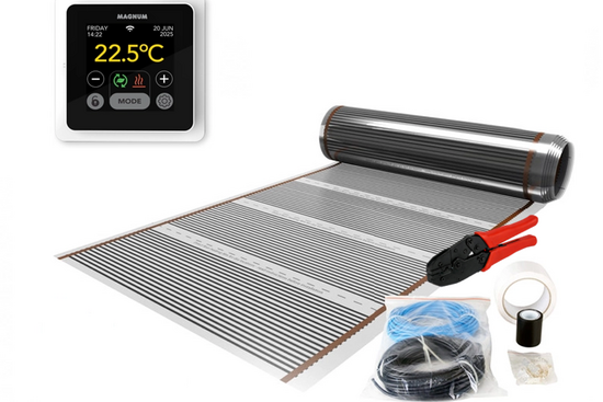 Verwarming Folie Set 10 m² / 1200 Watt Set met MRC-thermostaat | Wit - afb. 1