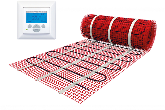 Vloerverwarmingsmat Set  10 m² / 1500 Watt Set met MIC-klokthermostaat | Wit - afb. 1